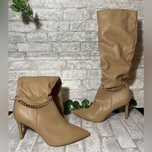 Express Zip Up Faux Tan‎ Leather-pointed toed Heeled boots NWT Women’s Size 10M